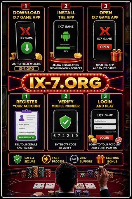 IX7 Game app download and registration tutorial with APK install steps, OTP verification and secure ix7 login process
