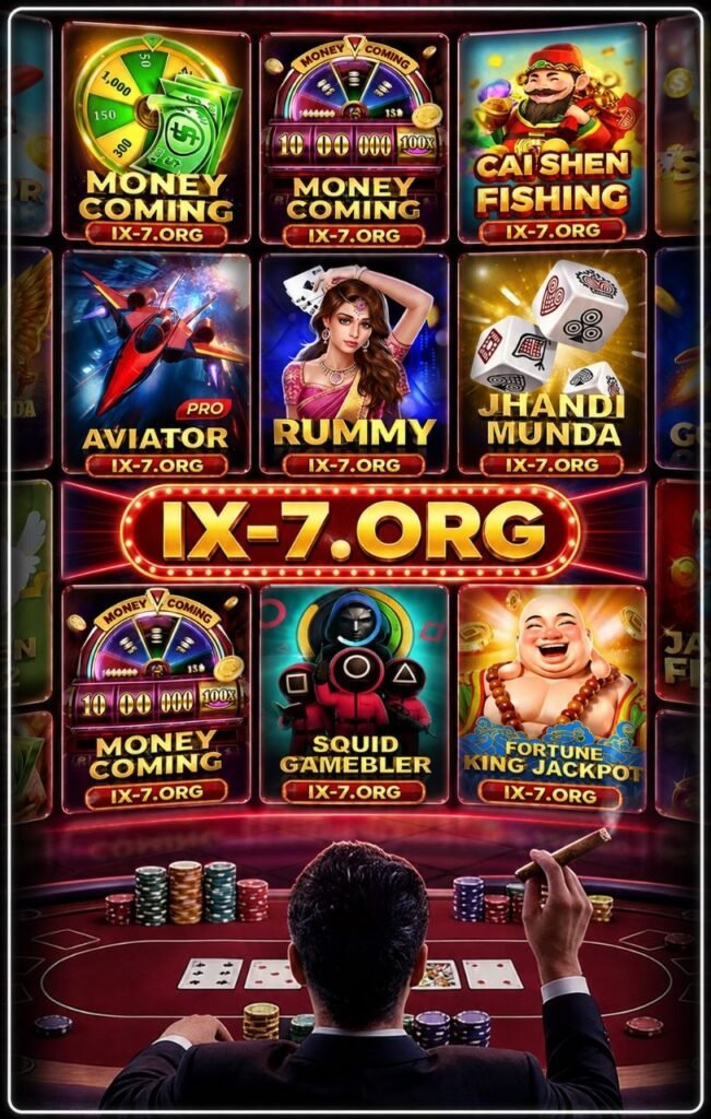 IX7 Game APK online real money games interface with Aviator, Rummy and casino style games